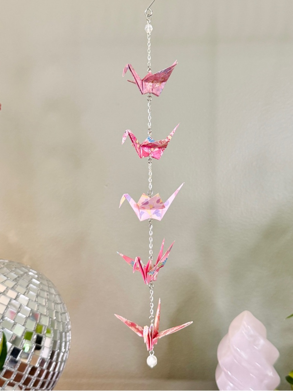 Origami Ornament #2506 - 5 Small Cranes in Pink